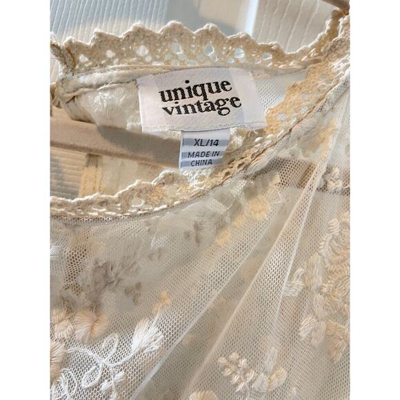 Unique Vintage 1940s Ivory Cotton Lace Boho Flutter Sleeve Keyhole Back Sz XL - Picture 5 of 7